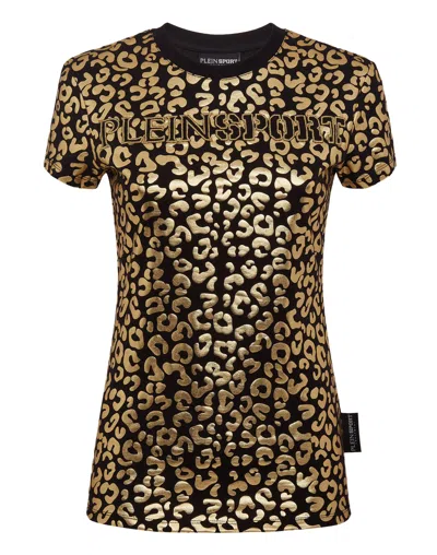 Plein Sport T-shirt Round Neck Ss Leopard In Gold