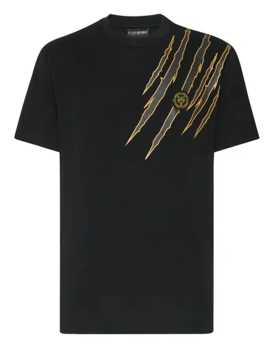 Plein Sport T-shirt Round Neck Ss Scratch In Black