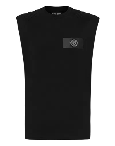 Plein Sport Logo Patch Sleeveless T-shirt In Black