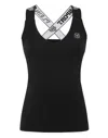 Plein Sport Logo Strap V-neck Cotton Tank Top In Black