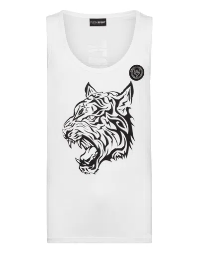 Plein Sport Tank Top Tiger In White