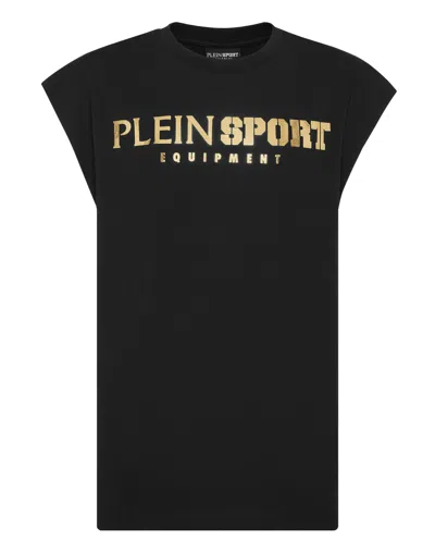 Plein Sport Tank Top T-shirt Laminated In Black