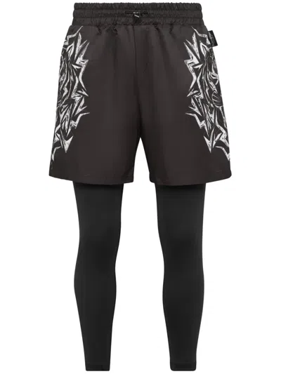 Plein Sport Thunder Tiger Layered Leggings In Schwarz