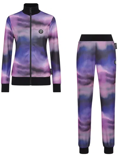 Plein Sport Tie-dye Pattern Jogging Tracksuit In Black