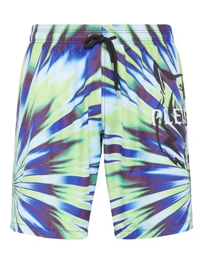 Plein Sport Tie-dye Swim-trunks Tiger In Multi