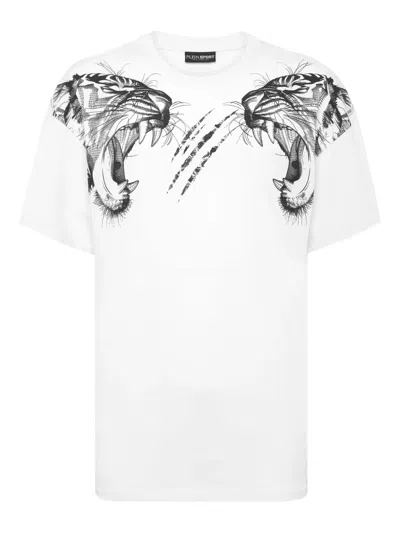 Plein Sport Tiger-claw Print Cotton T-shirt In White