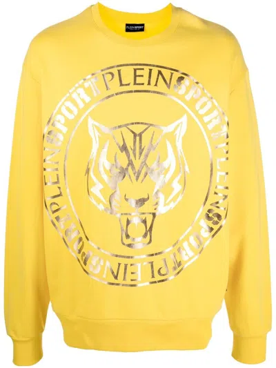 Plein Sport Tiger-head Logo-print Sweatshirt In Yellow
