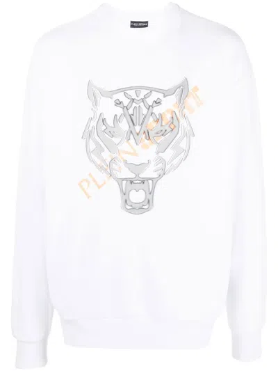 Plein Sport Tiger-head Long-sleeve Sweatshirt In White