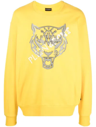 Plein Sport Tiger-head Long-sleeve Sweatshirt In Yellow