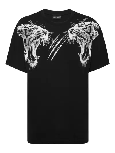 Plein Sport Tiger-head Round-neck T-shirt In Black