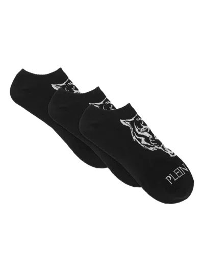Plein Sport Tiger-head Socket Socks (pack Of Three) In Black