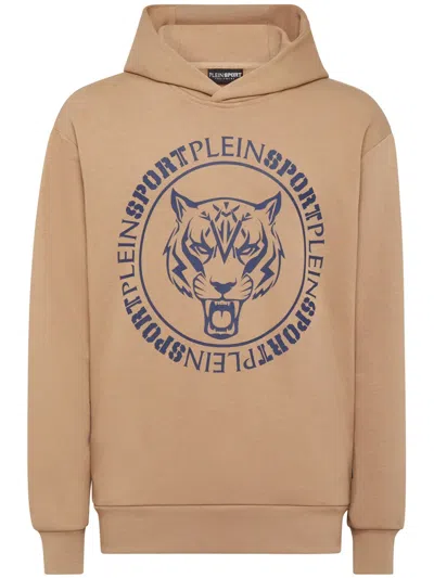 Plein Sport Tiger Logo-print Hoodie In Brown