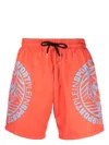 Plein Sport Tiger Logo-print Swim Trunks In Orange