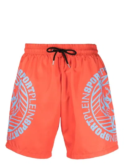 Plein Sport Tiger Logo-print Swim Trunks In Orange