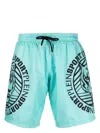 Plein Sport Tiger Logo-print Swim Trunks In Green