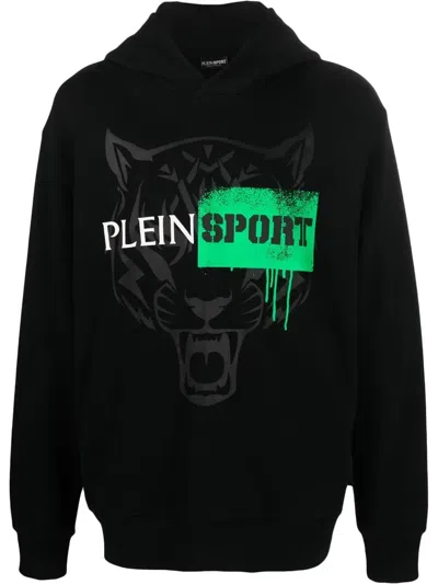 Plein Sport Tiger-motif Long-sleeved Hoodie In Black