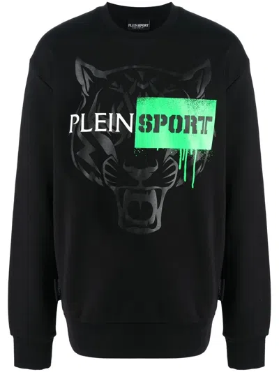 Plein Sport Tiger-motif Long-sleeved Sweatshirt In Black