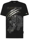 Plein Sport Cotton Dotted Lamina T-shirt Round Neck Ss Tiger In Black