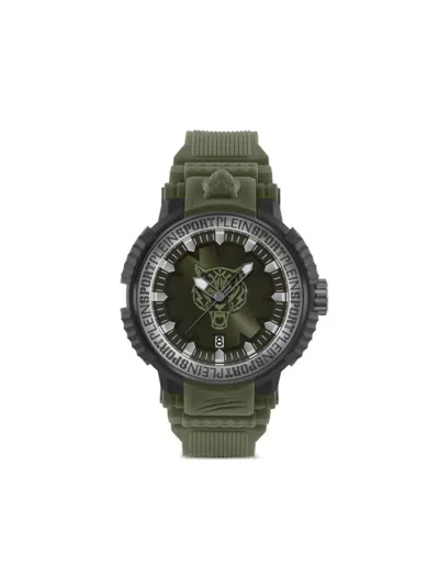 Plein Sport Mens Tiger Power 3 Hand Date Quartz Green Silicone Strap 45mm