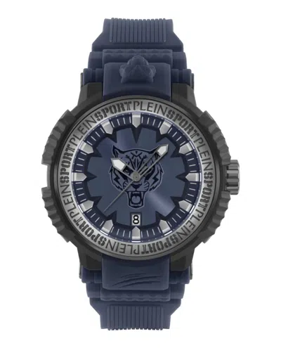 Plein Sport Mens Tiger Power 3 Hand Date Quartz Blue Silicone Strap 45mm