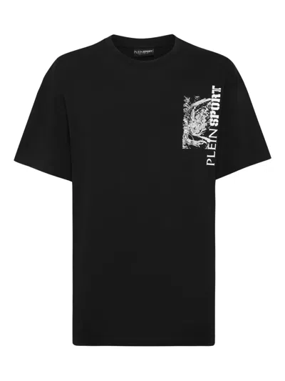 Plein Sport Tiger-print Cotton T-shirt In Black