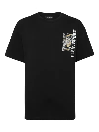 Plein Sport Tiger-print Cotton T-shirt In Black