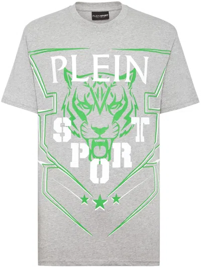 Plein Sport Tiger-print Cotton T-shirt In Grey