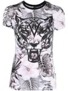 Plein Sport Tiger-print Floral T-shirt In White