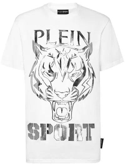 Plein Sport Tiger-print Round-neck T-shirt In White