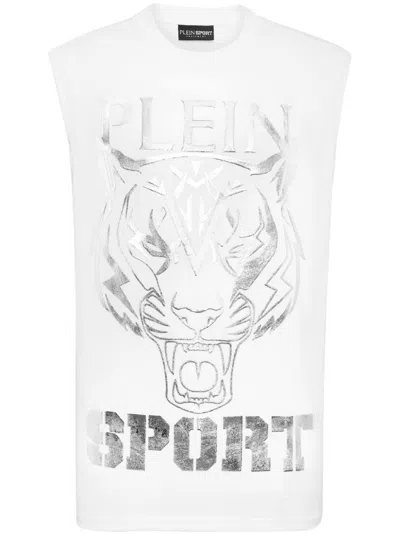 Plein Sport Tiger-print Round-neck Tank Top In White