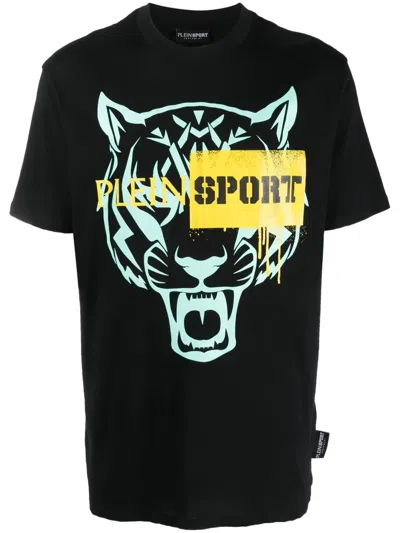 Plein Sport Tiger-print Short-sleeved T-shirt In Black