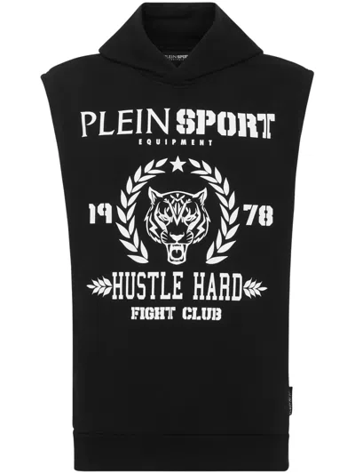 Plein Sport Tiger-print Sleeveless Sweatshirt In Black