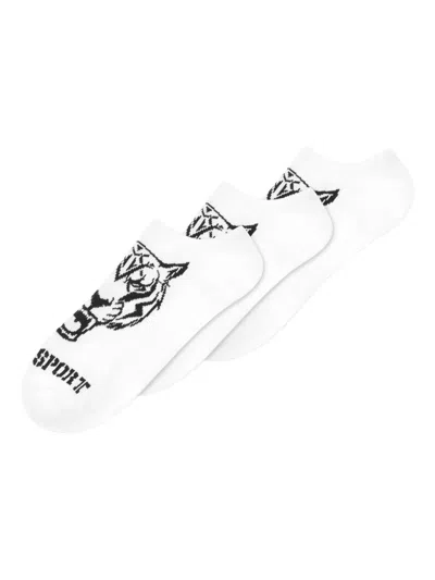 Plein Sport Tiger-print Socket Sock (pack Of Three) In White