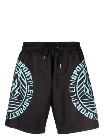 Plein Sport Tiger-print Swim Trunks In Black