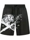 Plein Sport Tiger Print Swim Shorts In Black