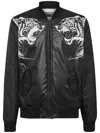 Plein Sport Tiger-print Zipped Bomber Jacket In Black