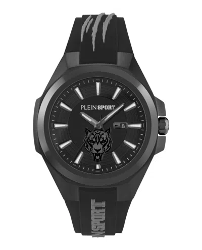 Plein Sport Mens Tigermaster 3 Hand Date Quartz Black Silicone Strap 47mm
