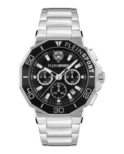 Plein Sport Titan Chronograph Watch With Black Guilloche Dial In Silver