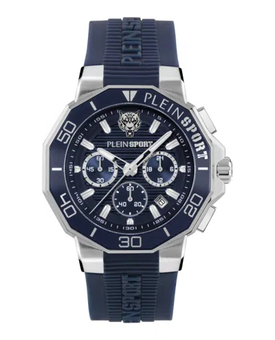 Plein Sport Men's Titan Chronograph Date Quartz Blue Silicone Strap Watch, 46mm