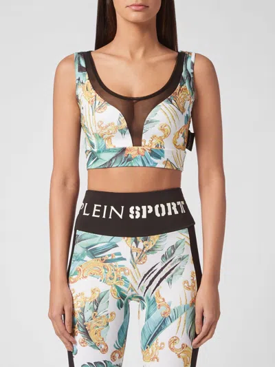 Plein Sport Floral-print Sport Bra In Green