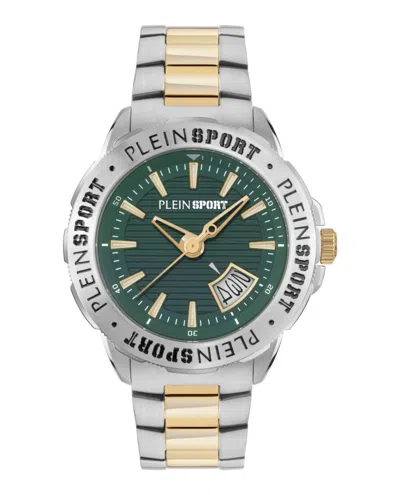 Plein Sport Two-tone Quartz Timepiece With Green Enamel Dial In Metallic