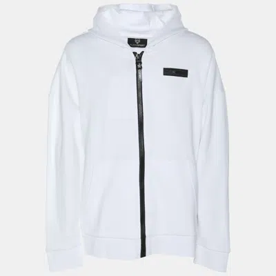 Pre-owned Plein Sport White Jersey Logo Embroidered Hoodie Zip Jacket M