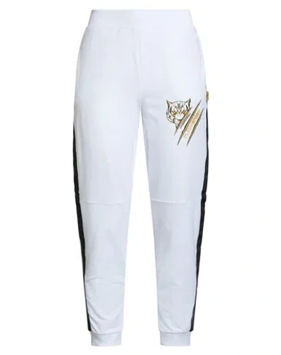 Plein Sport Woman Pants White Size L Cotton, Elastane In Blue