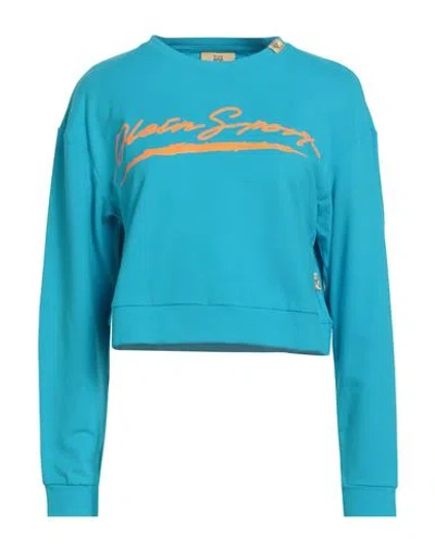 Plein Sport Woman Sweatshirt Azure Size L Cotton, Elastane