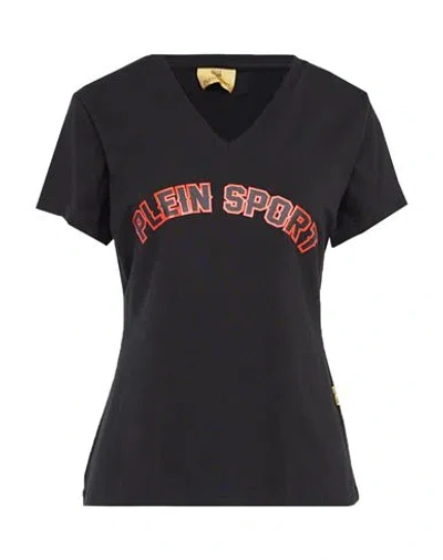 Plein Sport Woman T-shirt Black Size Xl Cotton, Elastane