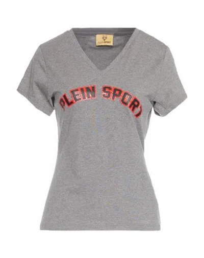 Plein Sport Woman T-shirt Grey Size Xl Cotton, Elastane