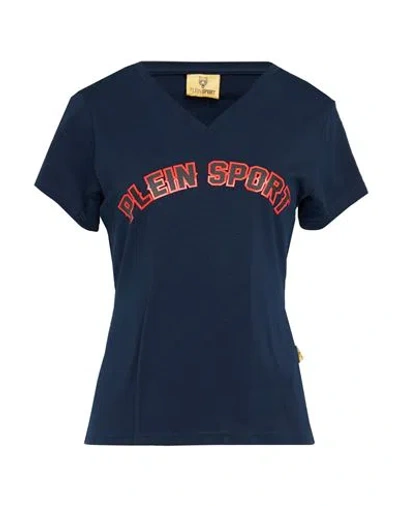 Plein Sport Woman T-shirt Navy Blue Size Xl Cotton, Elastane