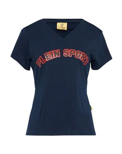 Plein Sport Woman T-shirt Navy Size L Cotton, Elastane In Navy Blue