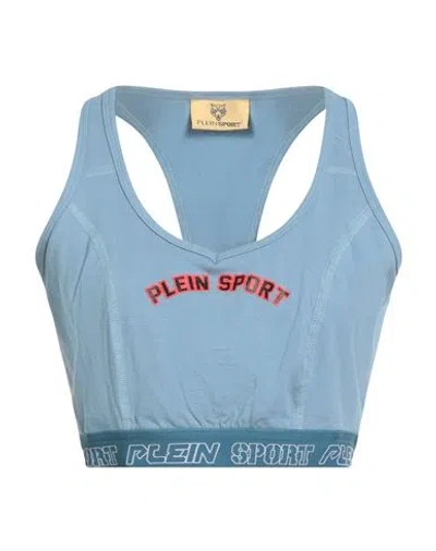 Plein Sport Woman Top Slate Blue Size Xl Cotton, Elastane