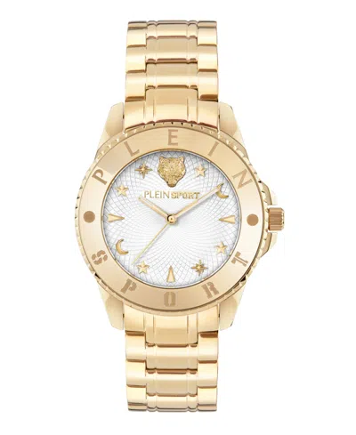 PLEIN SPORT WOMEN'S GLAM THREE HAND QUARTZ ION PLATED YELLOW GOLD BRACELET WATCH, 40MM